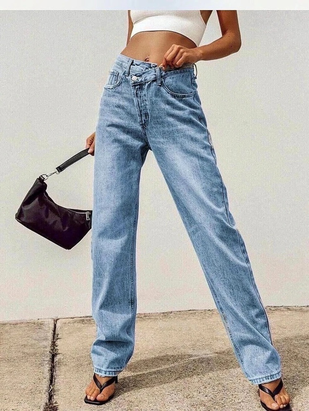 Princess Polly Asymmetric Straight Leg Jean Light Wash Jeans Blue Size 0